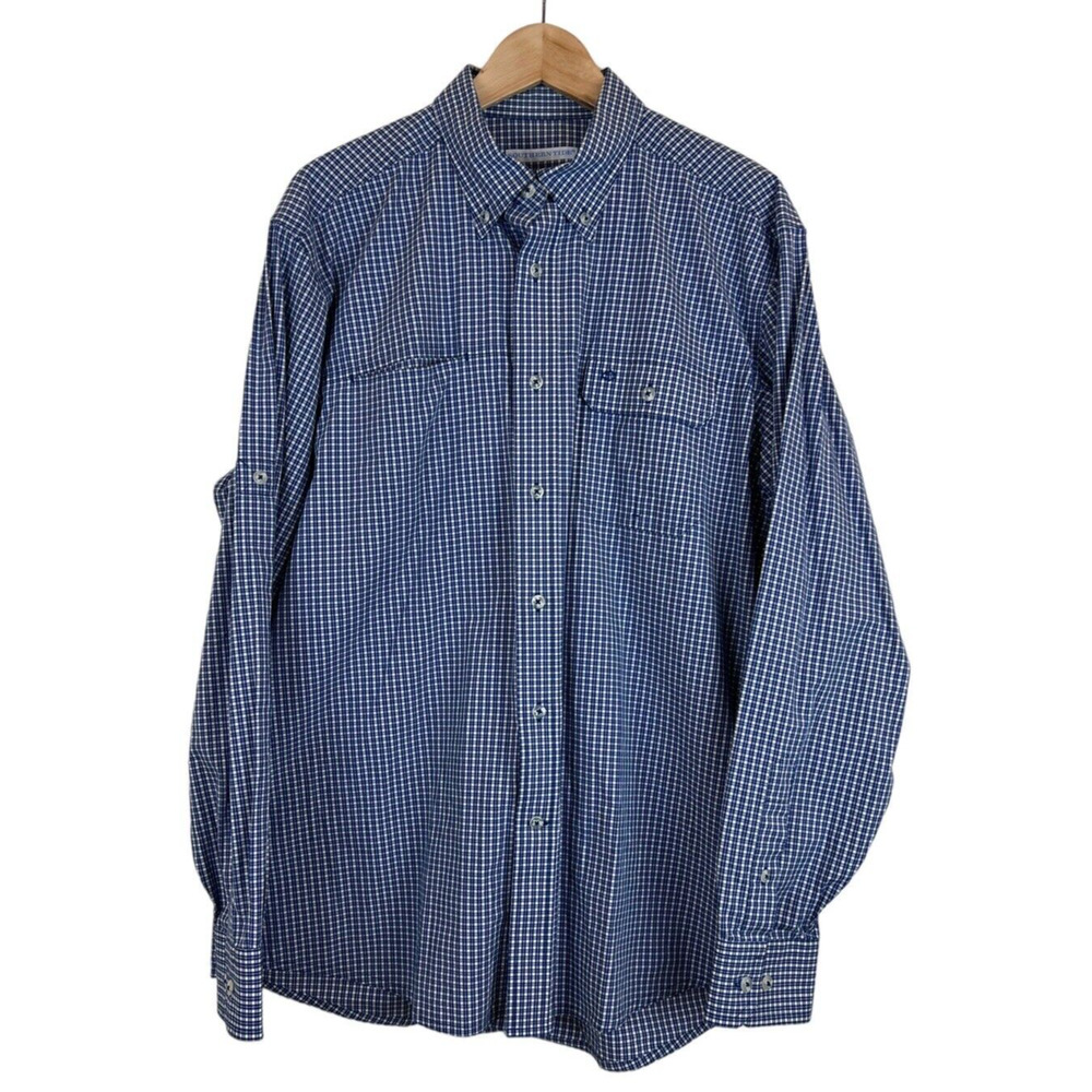 Southern Tide Vented Men's L Blue Plaid Roll Up Long Sleeve Nylon Hiking Fishing